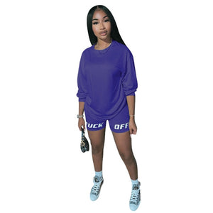 2020 New Summer Letter Print Casual Women's Two Piece Outfits Set  Tracksuit  Shirt Sexy Top +Biker Shorts Jogger 2 piece Active