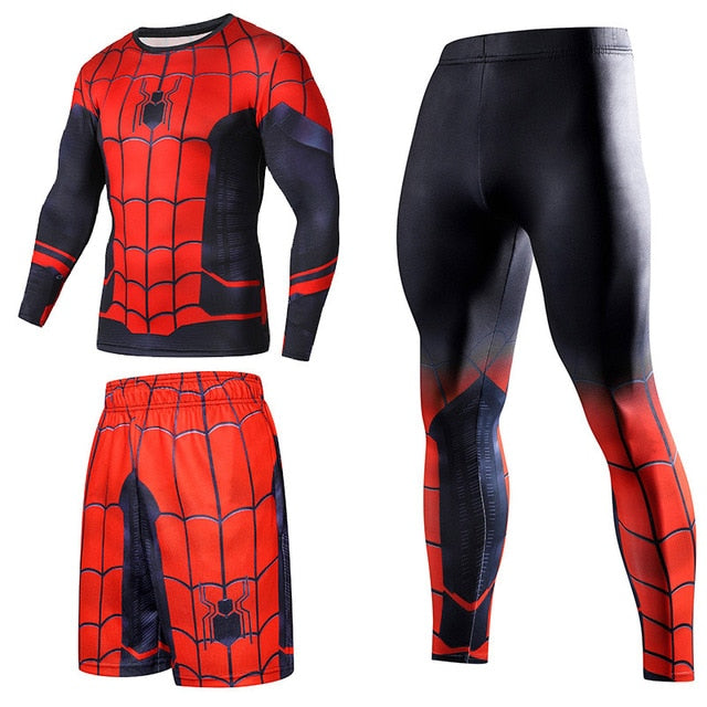 Men Sportswear Superhero Compression Sport Suits Quick Dry Clothes Sports Joggers Training Gym Fitness Tracksuits Running Set