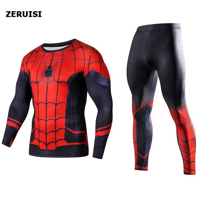 Men's Compression GYM Training Clothes Suits Workout Superhero Jogging Sportswear Fitness Dry Fit Tracksuit Tights 2pcs / sets