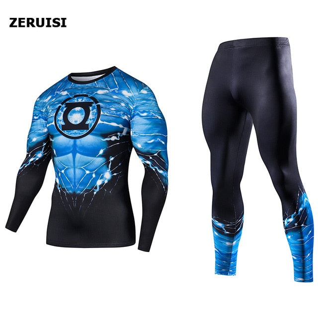 Men's Compression GYM Training Clothes Suits Workout Superhero Jogging Sportswear Fitness Dry Fit Tracksuit Tights 2pcs / sets
